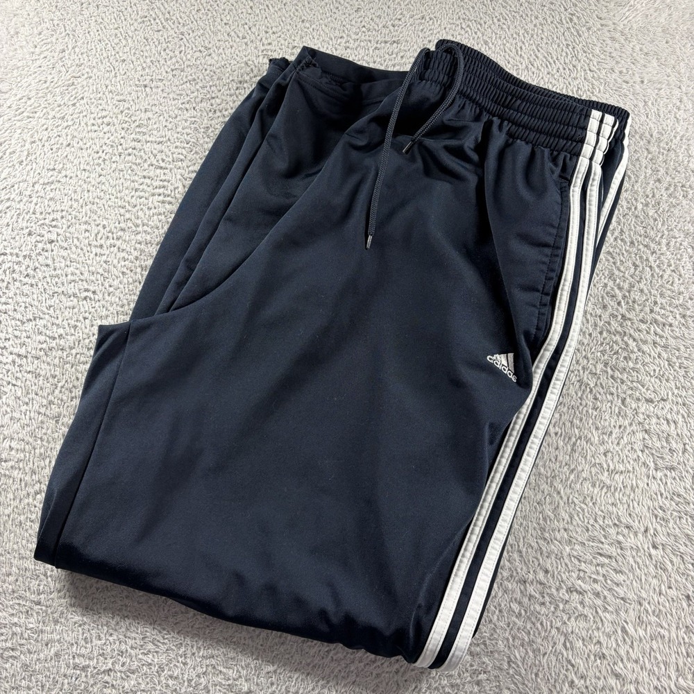 Vintage Adidas Track Pants Mens 2x XXL Navy Blue Stripe Poly Dazzle